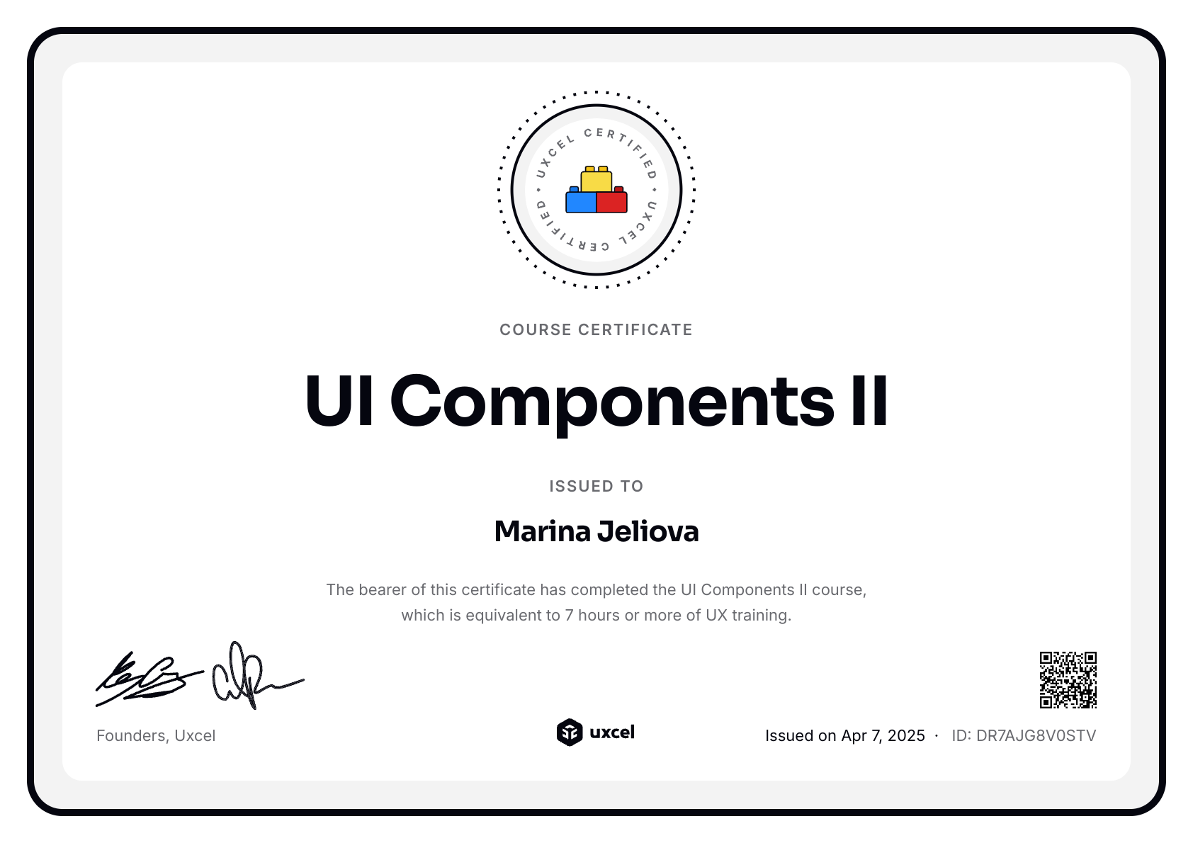 Marina Pinzon's certificate